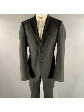 CALVIN KLEIN Size 42 Black Wool Peak Lapel Tuxedo Suit